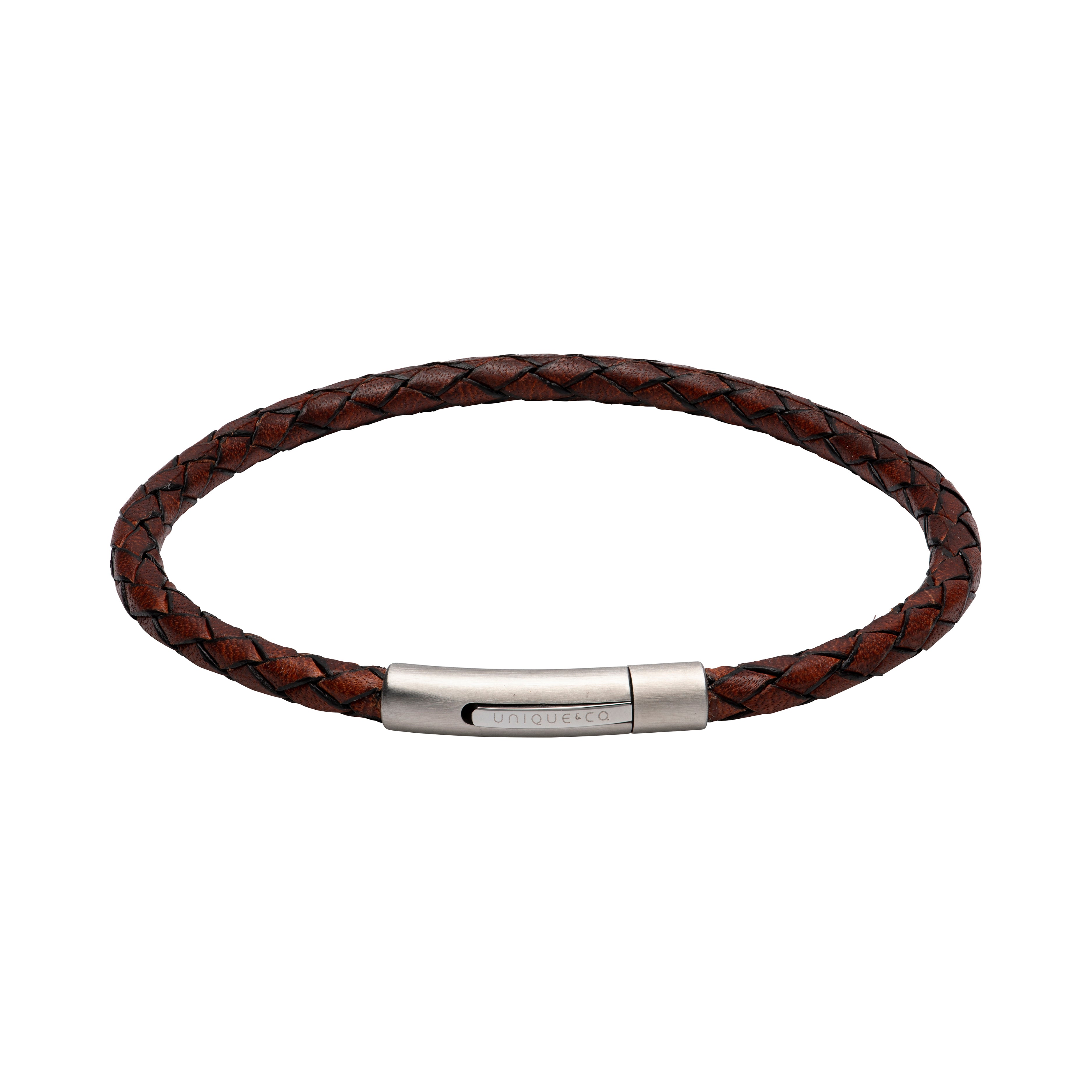 Mens Unique &amp; Co Brown Leather Bracelet