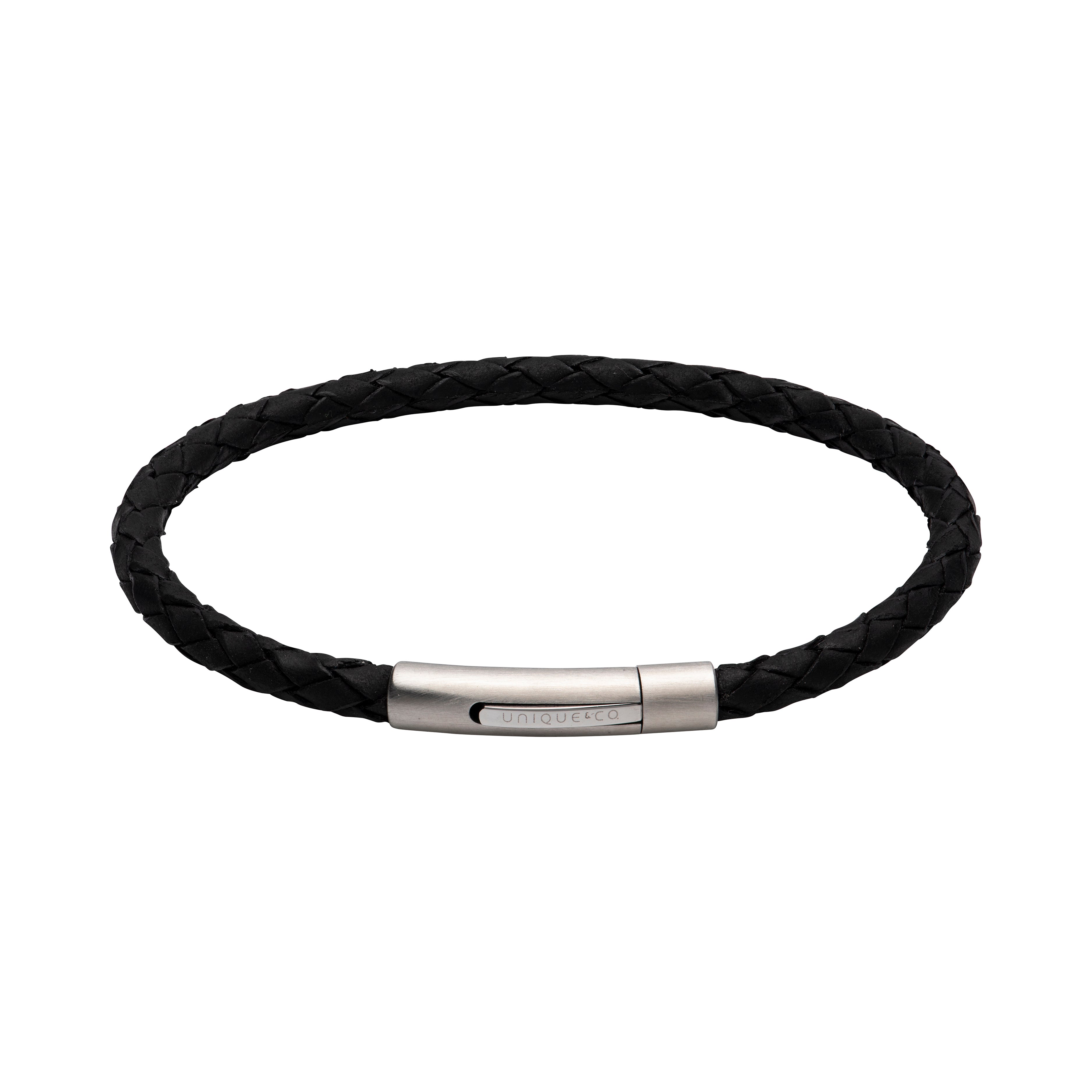 Mens Unique &amp; Co Black Leather Bracelet