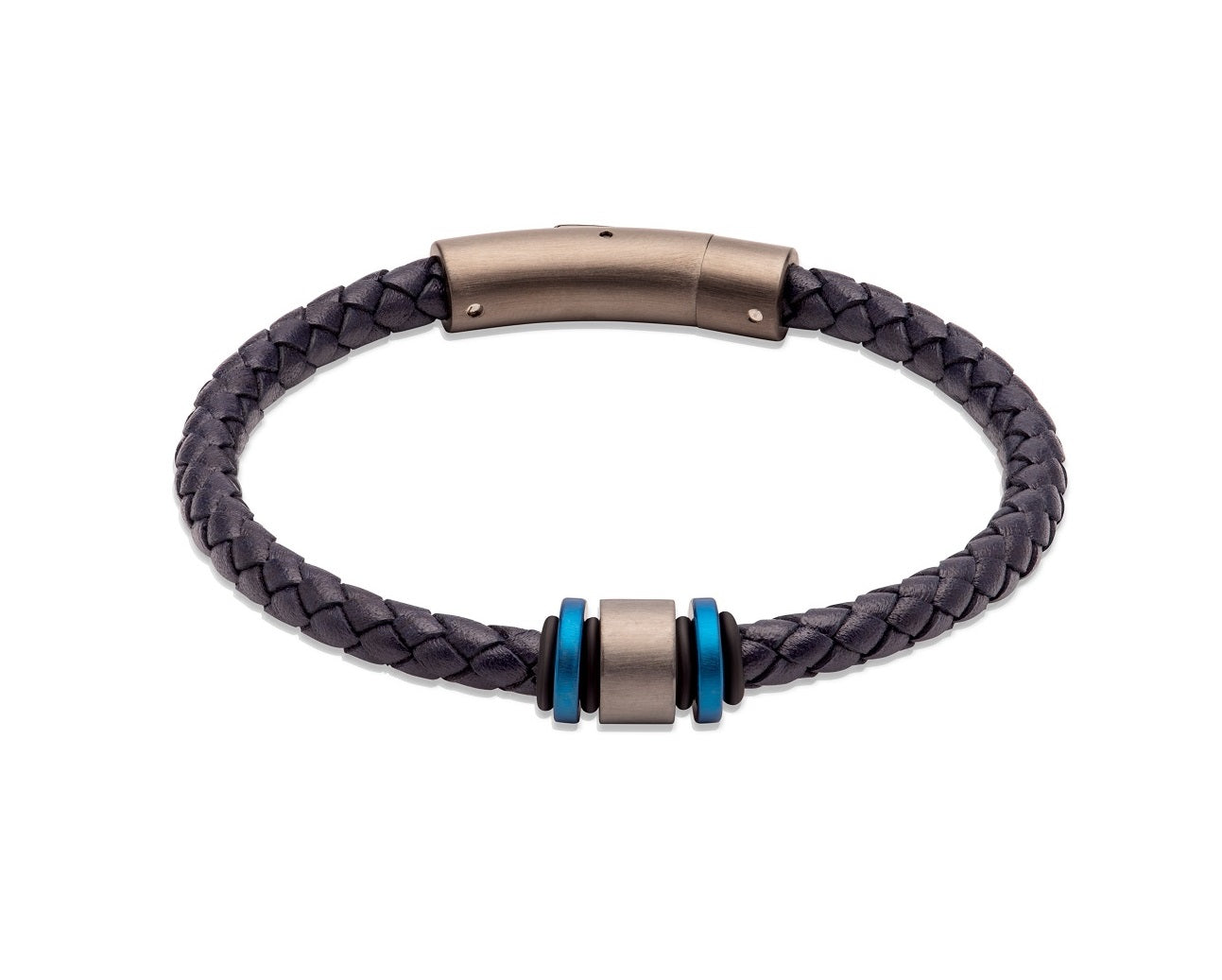 Mens Unique &amp; Co 21cm Antique Navy Leather Bracelet
