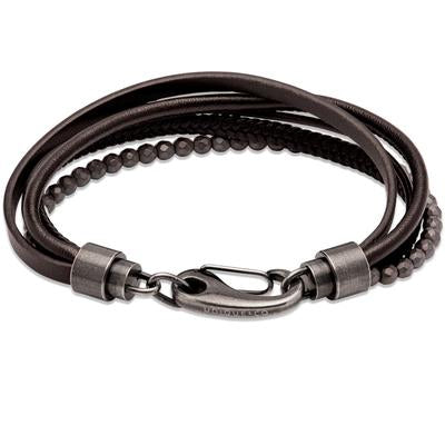 Mens Unique &amp; Co Black 5 Row Leather Bracelet