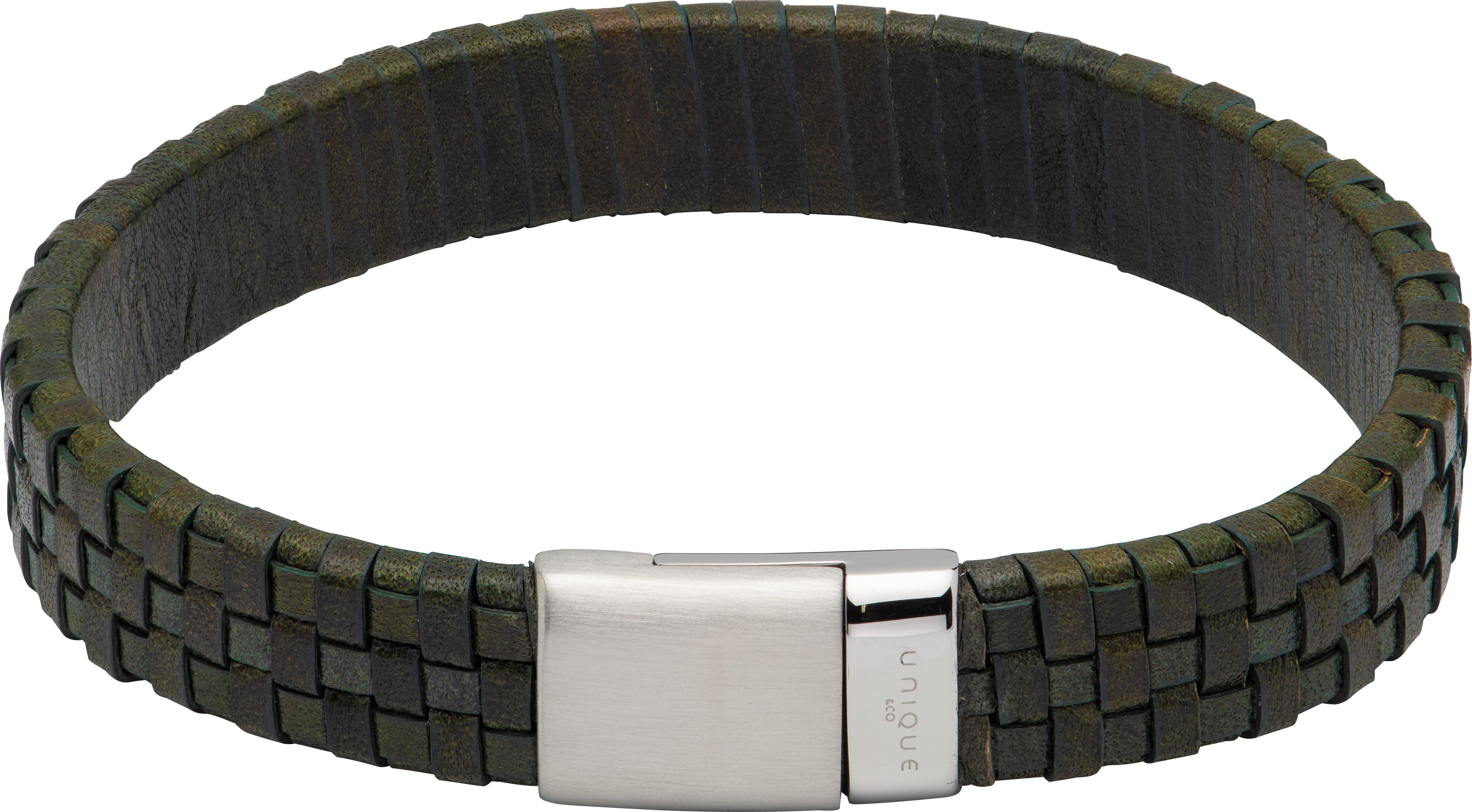 Mens Unique &amp; Co Flat Dark Green Leather Bracelet