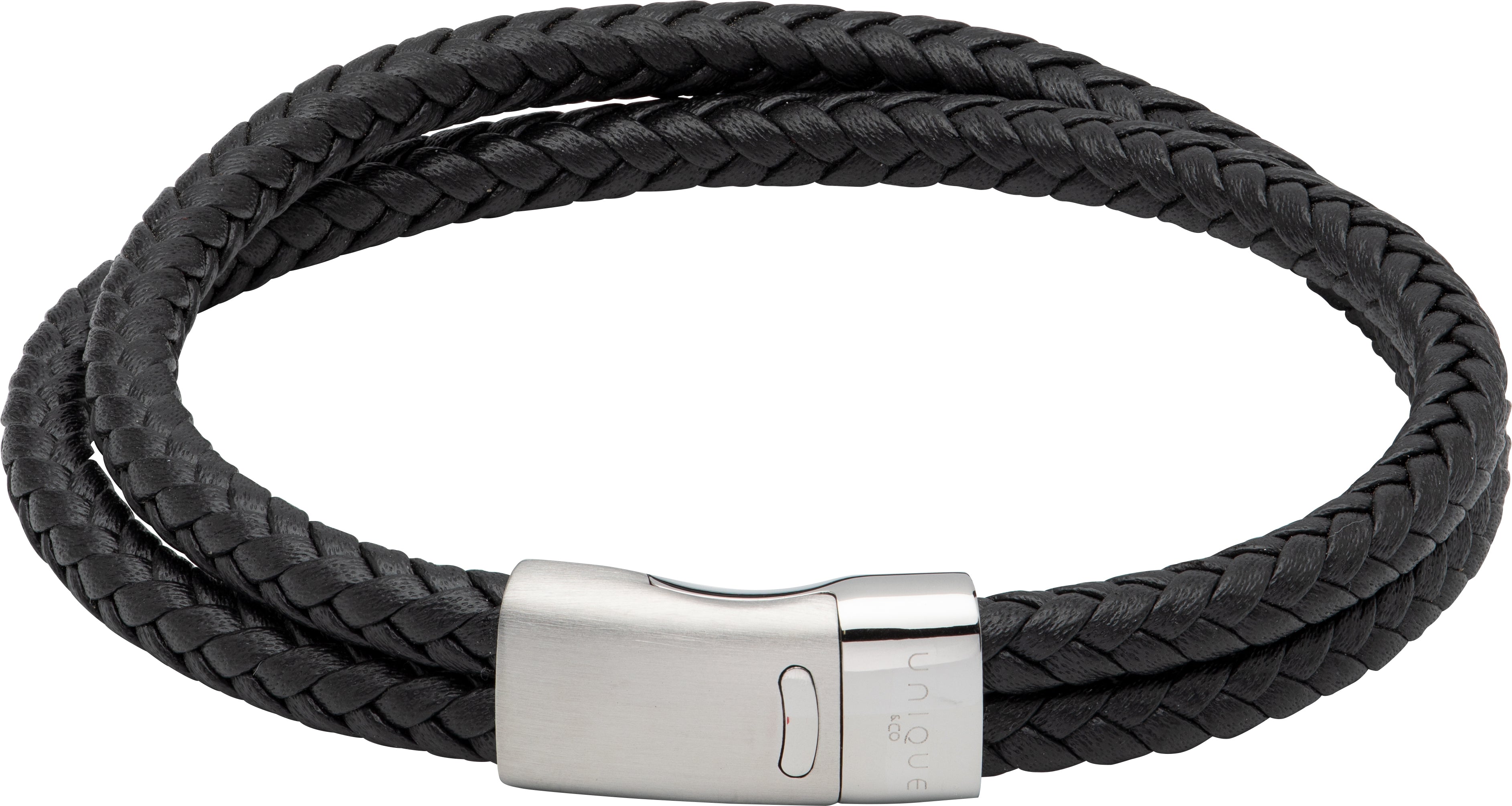 Mens Unique &amp; Co 21cm Black Leather Bracelet
