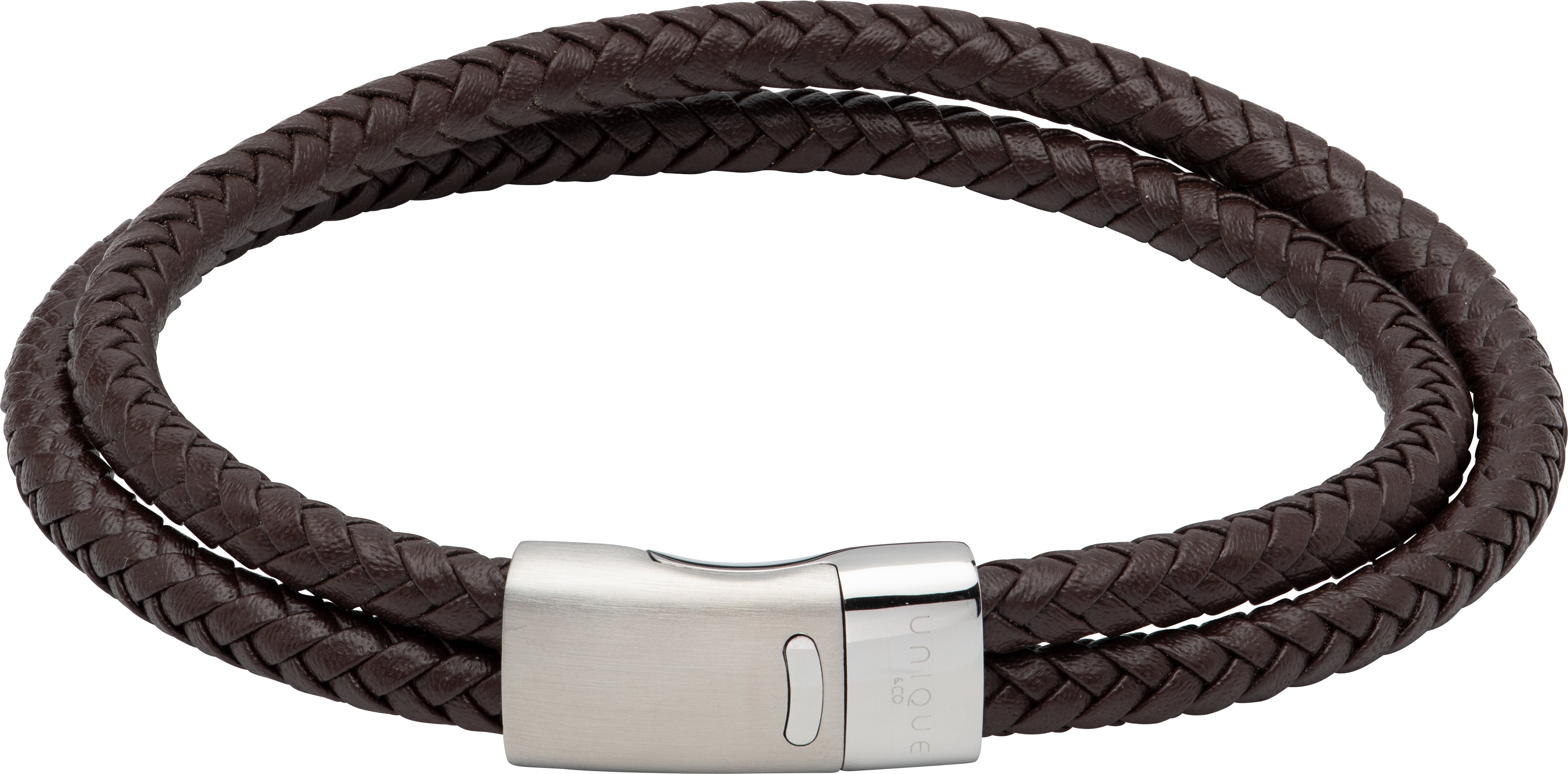 Mens Unique &amp; Co Brown 2 Row Leather Bracelet