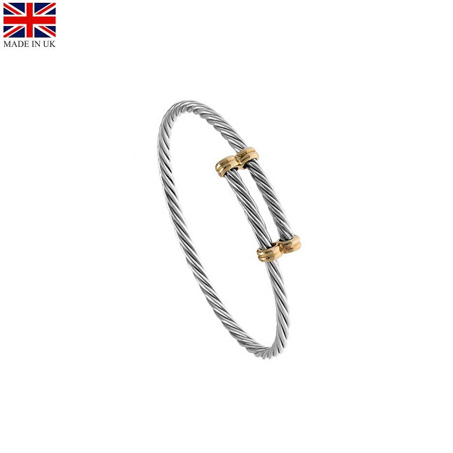 Hand Made Sterling Silver &amp; 9ct Gold Twist Torque Bangle
