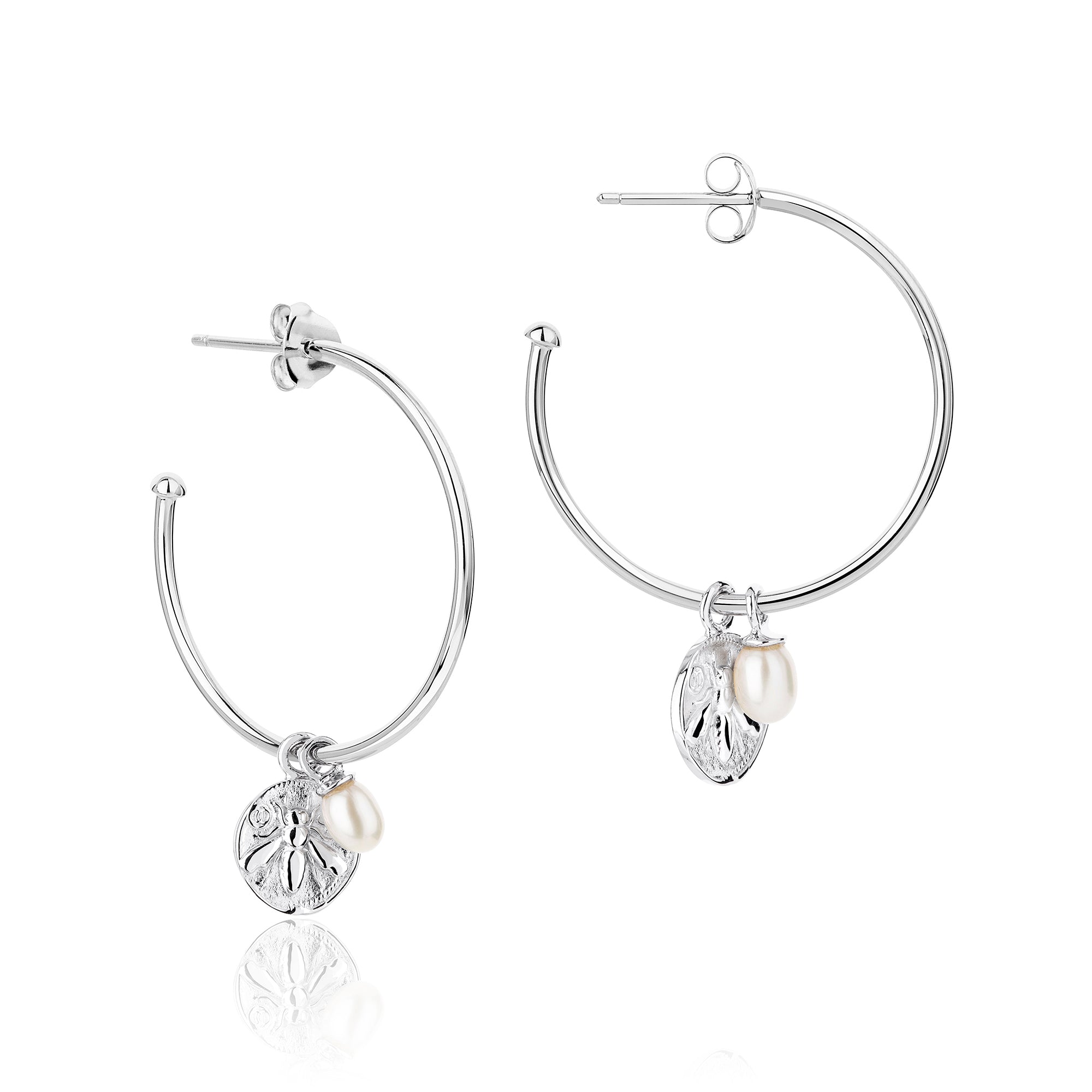 Claudia Bradby Large Honey Bee Charm Pearl Hoop Earrings