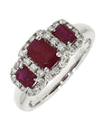 18ct White Gold Ruby & Diamond Triple Cluster Ring