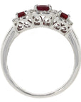 18ct White Gold Ruby & Diamond Triple Cluster Ring
