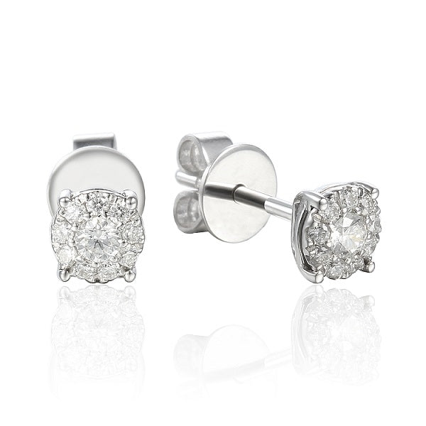 9ct White Gold 0.27ct Halo Cluster Diamond Stud Earrings