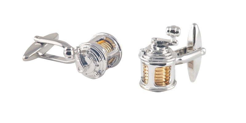 Rhodium Plated Fishing Reel Cufflinks