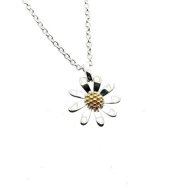 Sterling Silver 16mm Daisy Pendant &amp; Chain Necklace
