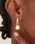 Gold Vermeil Ania Haie Pearl Drop Sparkle Huggie Hoop Earrings