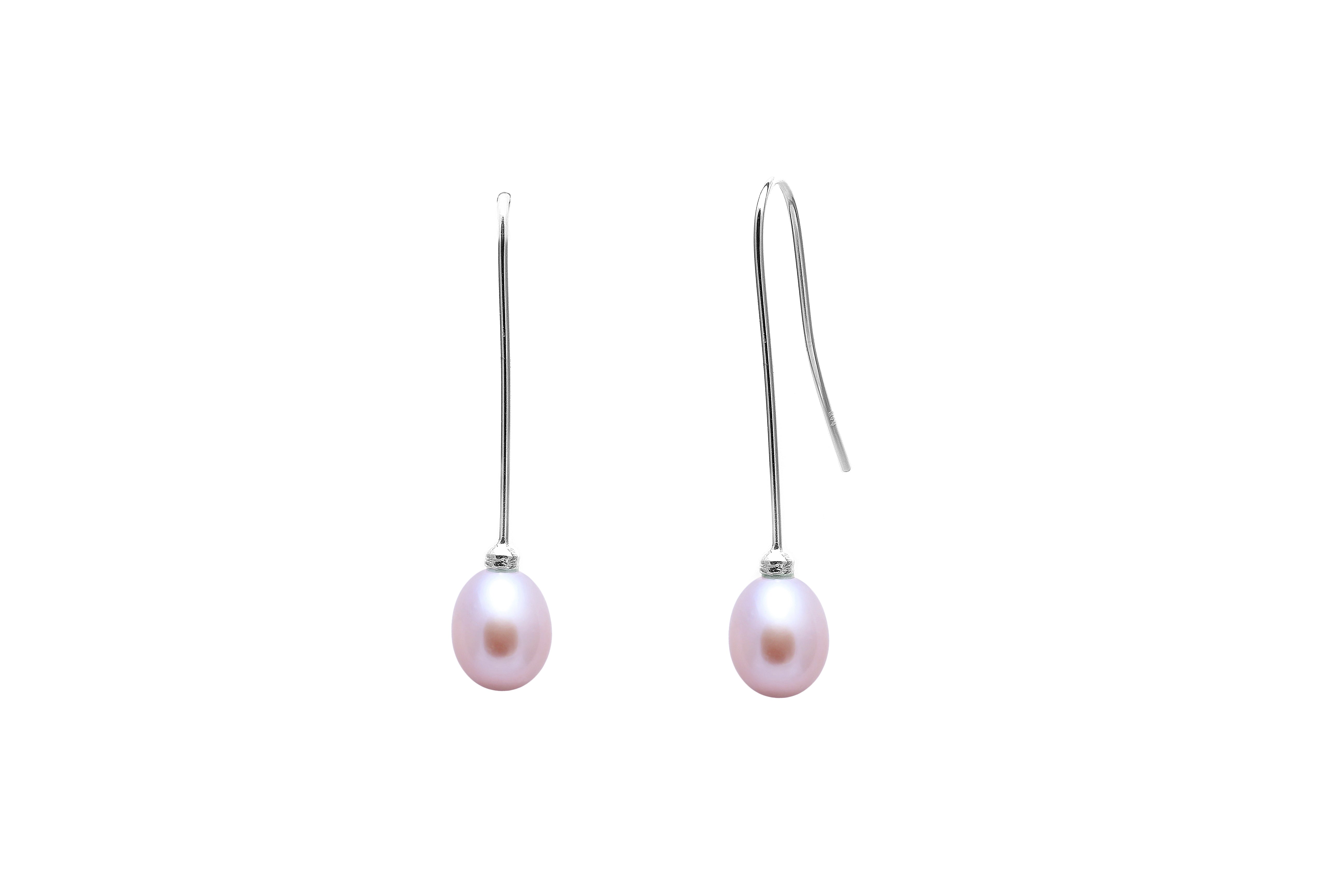 Sterling Silver Teardrop Pink Pearl Hook Wire Drop Earrings