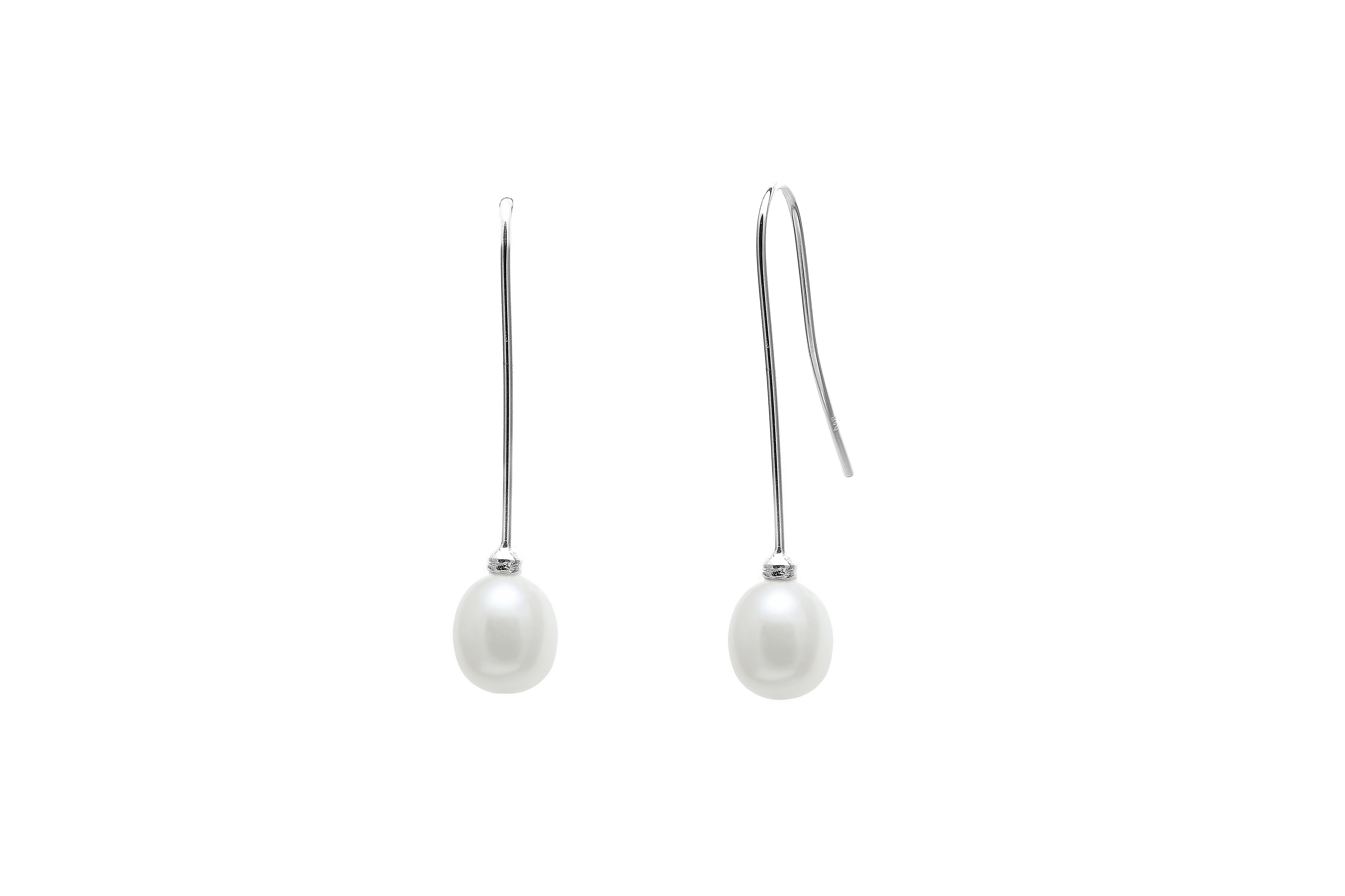 Sterling Silver Teardrop White Pearl Hook Wire Drop Earrings