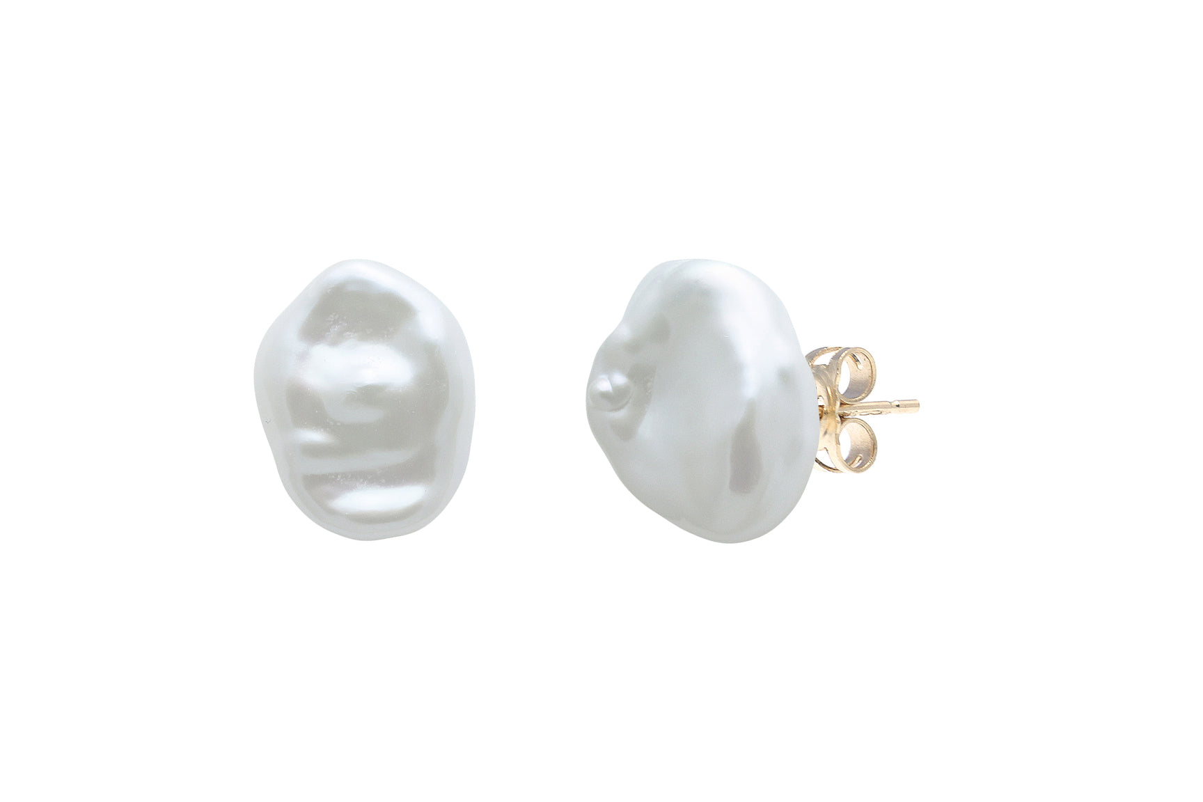 9ct Yellow Gold 10mm Keshi Pearl Stud Earrings
