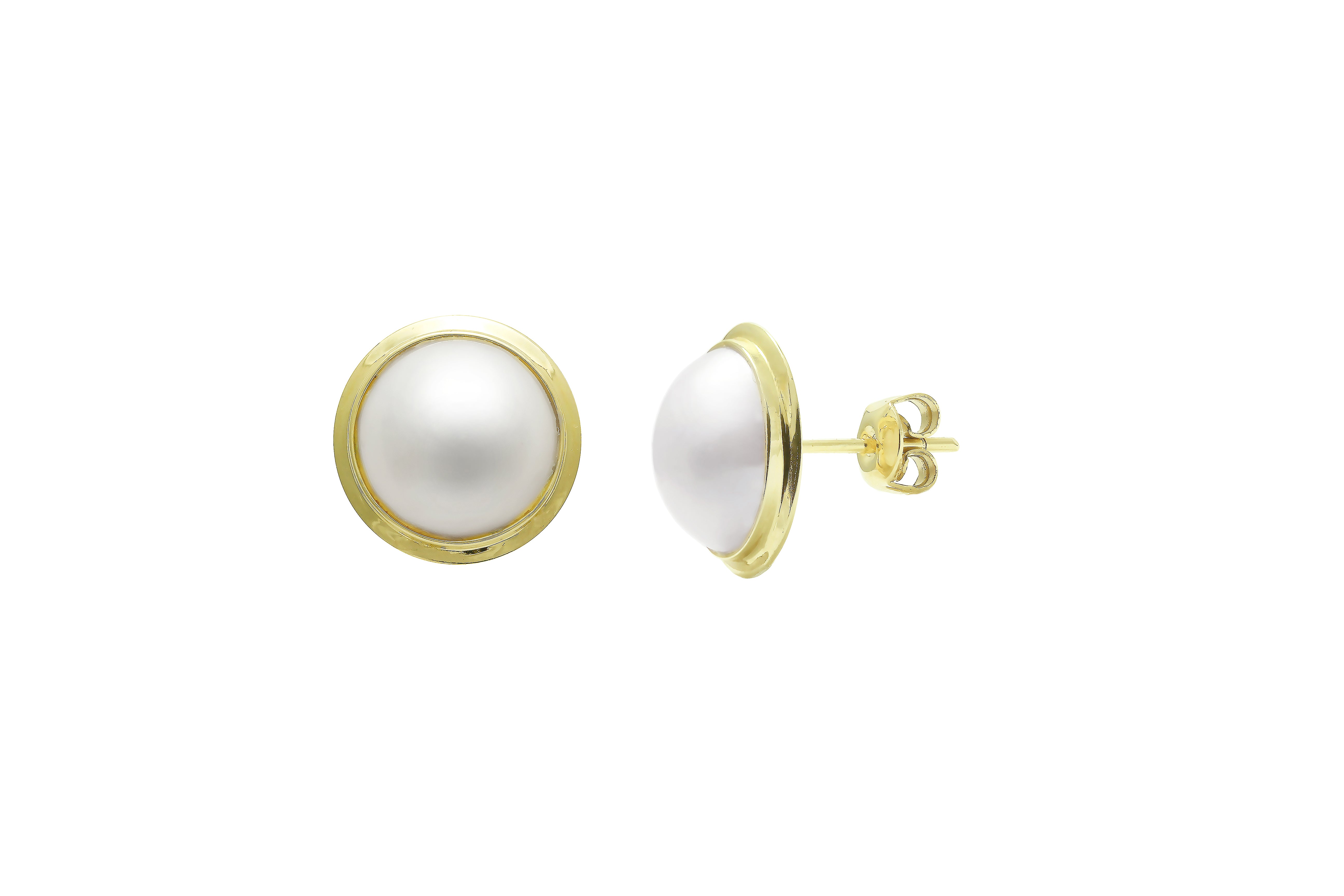 9ct Yellow Gold 10mm Mabe Pearl Stud Earrings