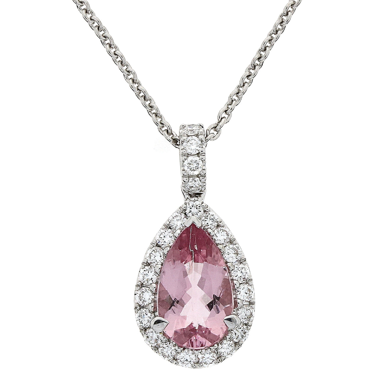 18ct White Gold Morganite and Diamond Cluster Necklace