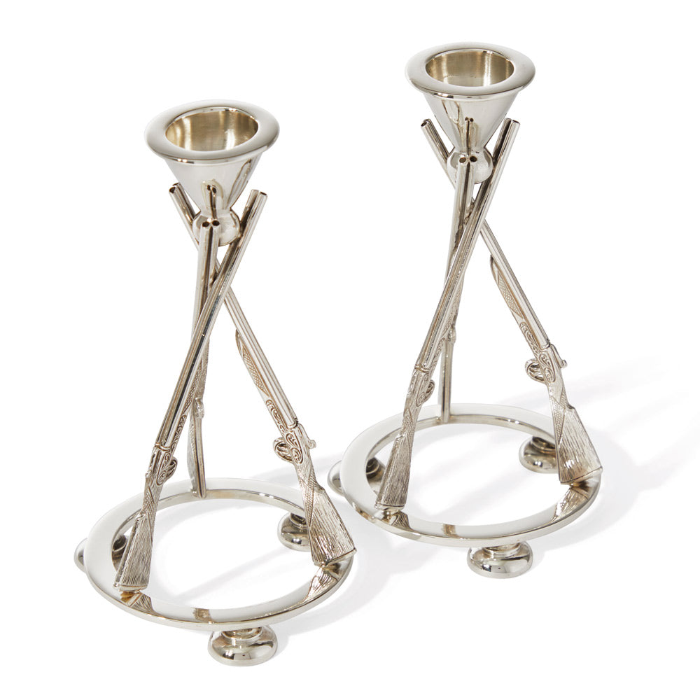 Pair of Sterling Silver Shotgun Candlesticks