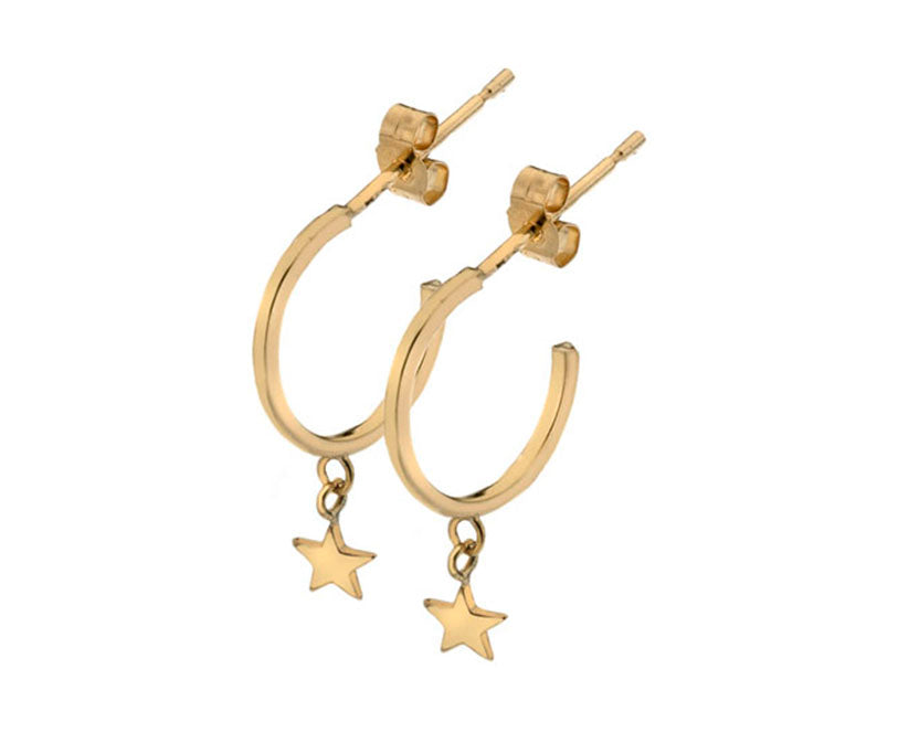 9ct Yellow Gold Small Hoop With Stars Earrings