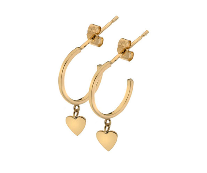 9ct Yellow Gold Small Hoop With Hearts Earrings