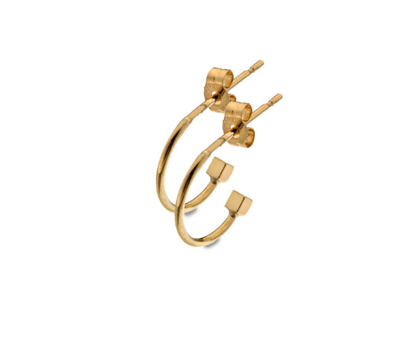 9ct Yellow Gold Small Hoop with Cube Earrings