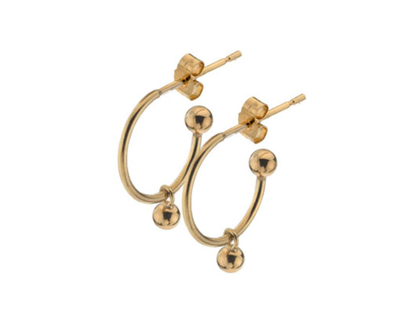 9ct Yellow Gold Small Hoop With Bead Earrings