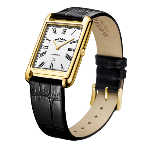 Mens Gold PVD Rotary Cambridge Watch on Leather Strap