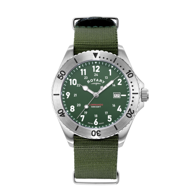 Mens Steel Rotary Commando Watch on NATO Strap