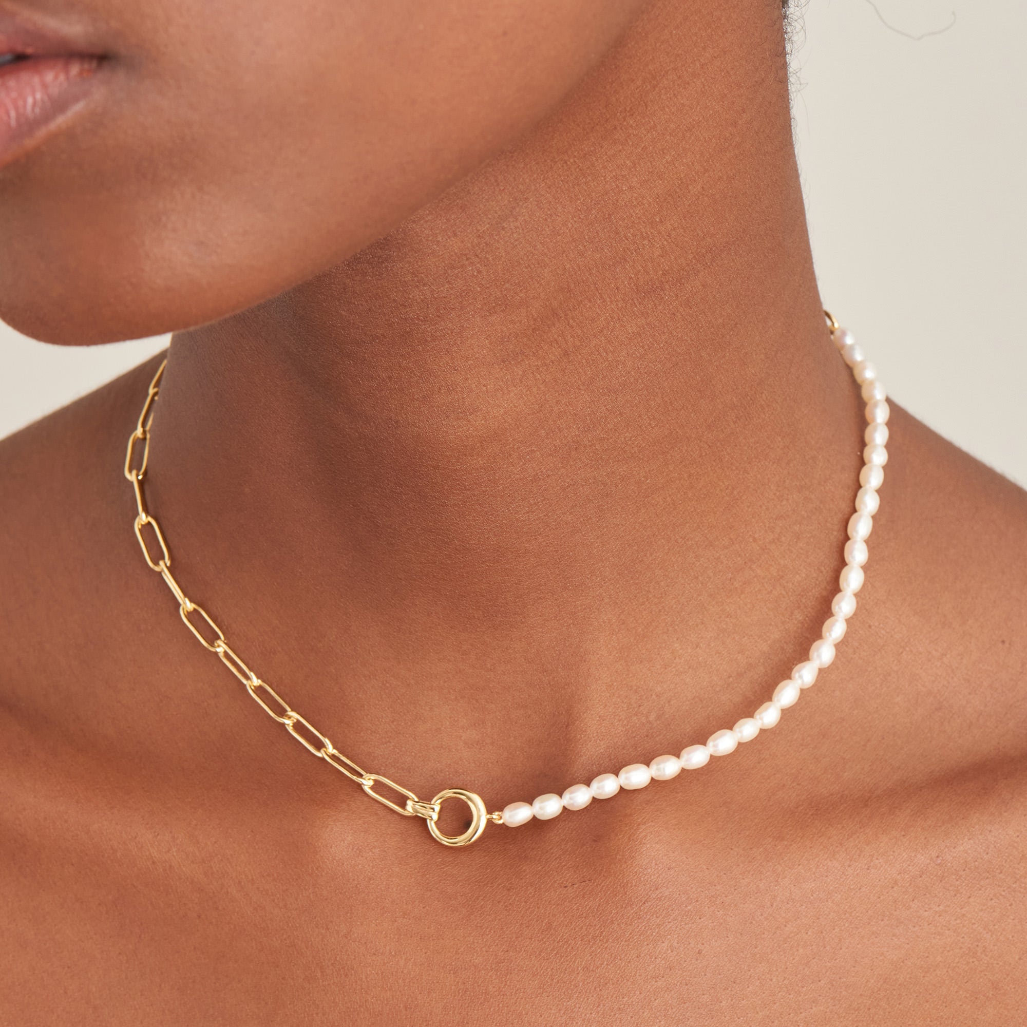 Gold Vermeil Ania Haie Pearl Chunky Link Chain Necklace