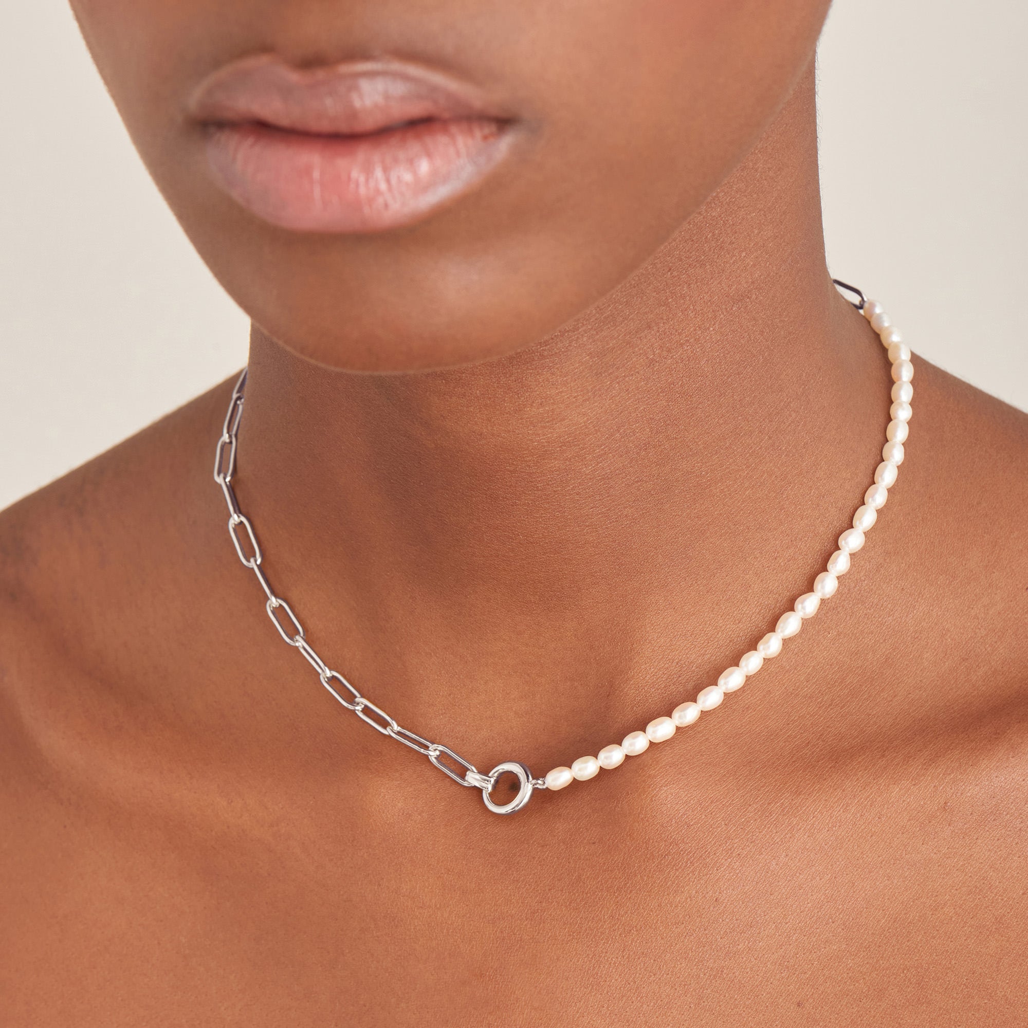 Sterling Silver Ania Haie Pearl Chunky Link Chain Necklace