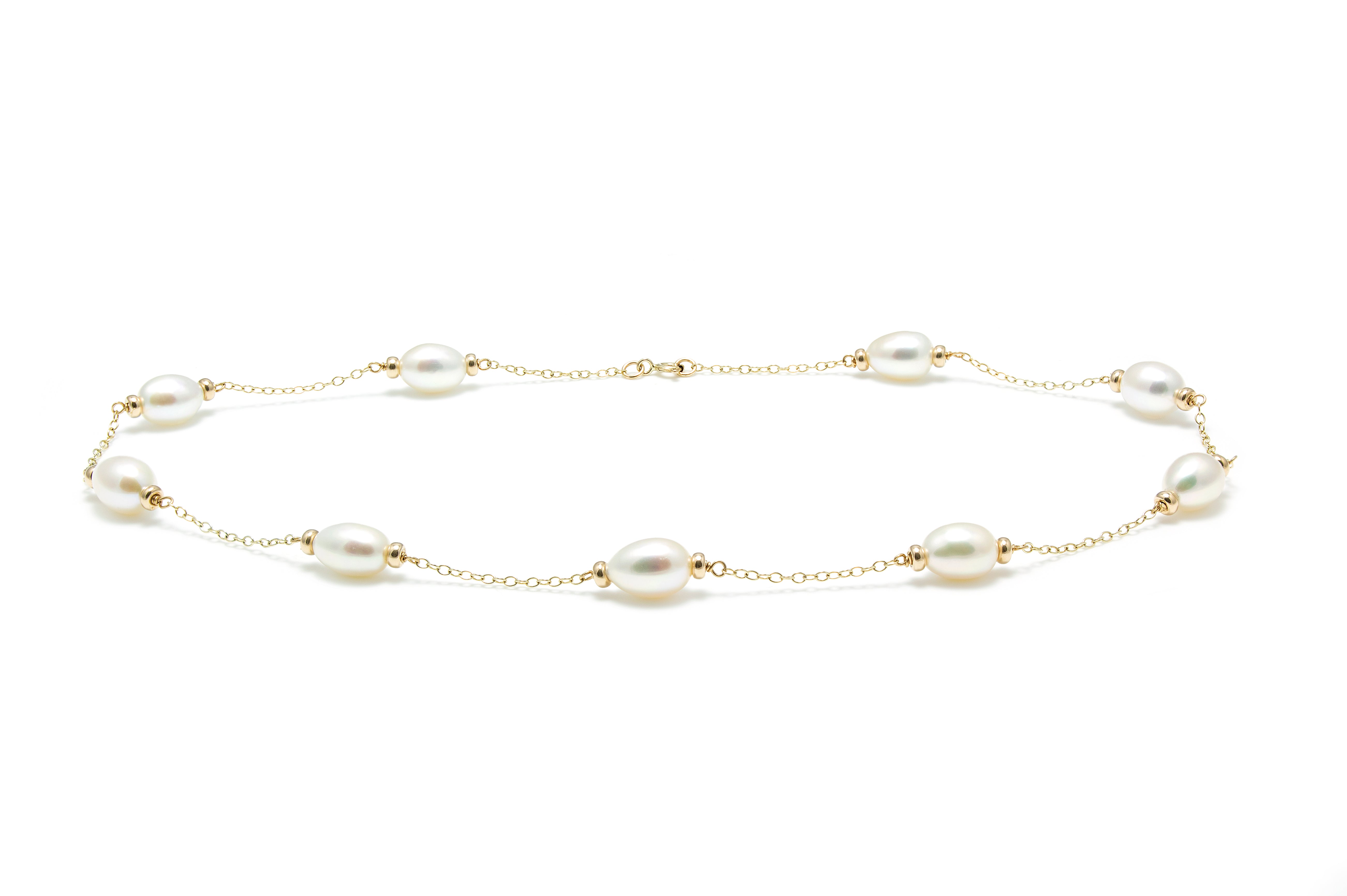 9ct Yellow Gold Pearl and Chain Necklace
