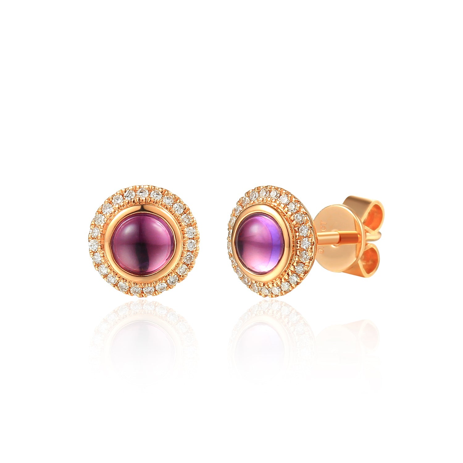 9ct Rose Gold Amethyst &amp; Diamond Stud Earrings