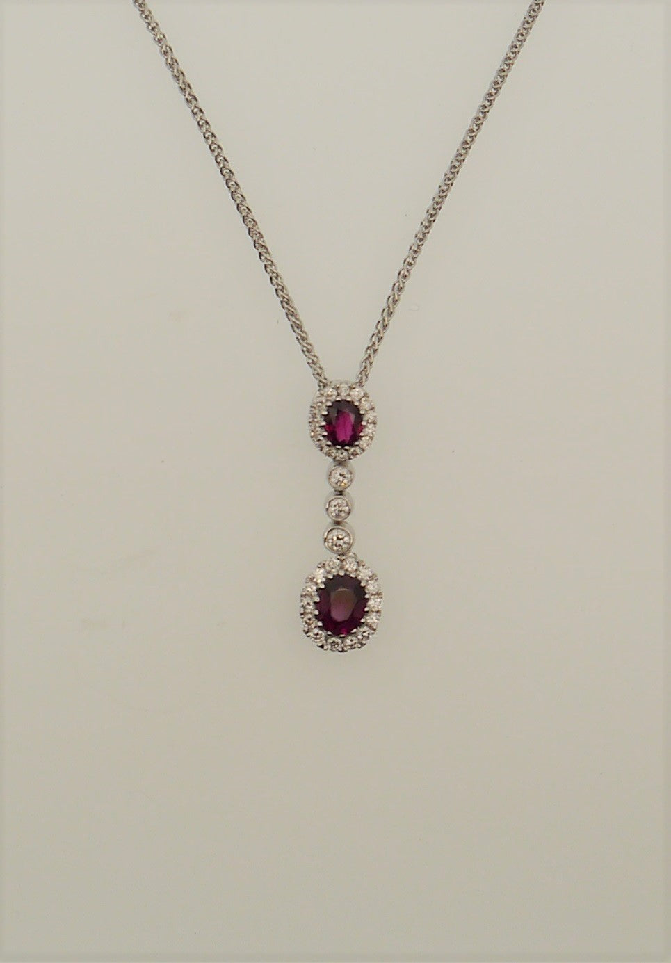 18ct White Gold Ruby and Diamond Double Cluster Necklace