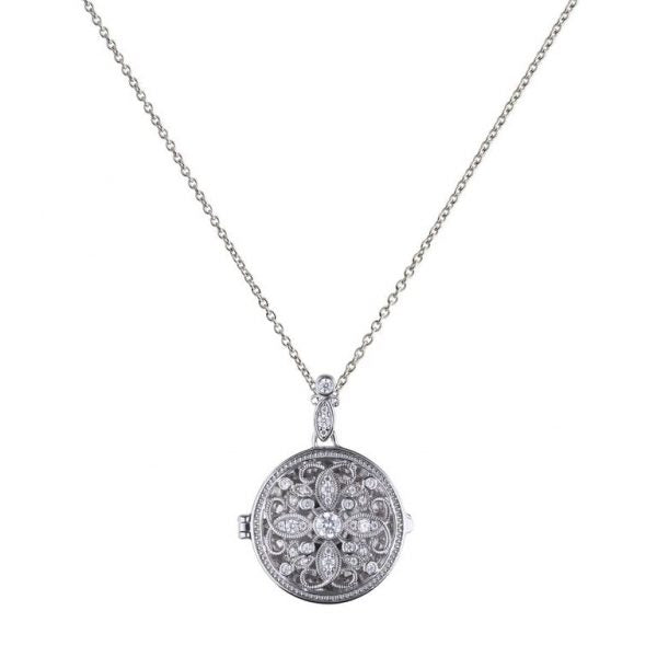 Diamonfire Round Filigree Locket and Chain