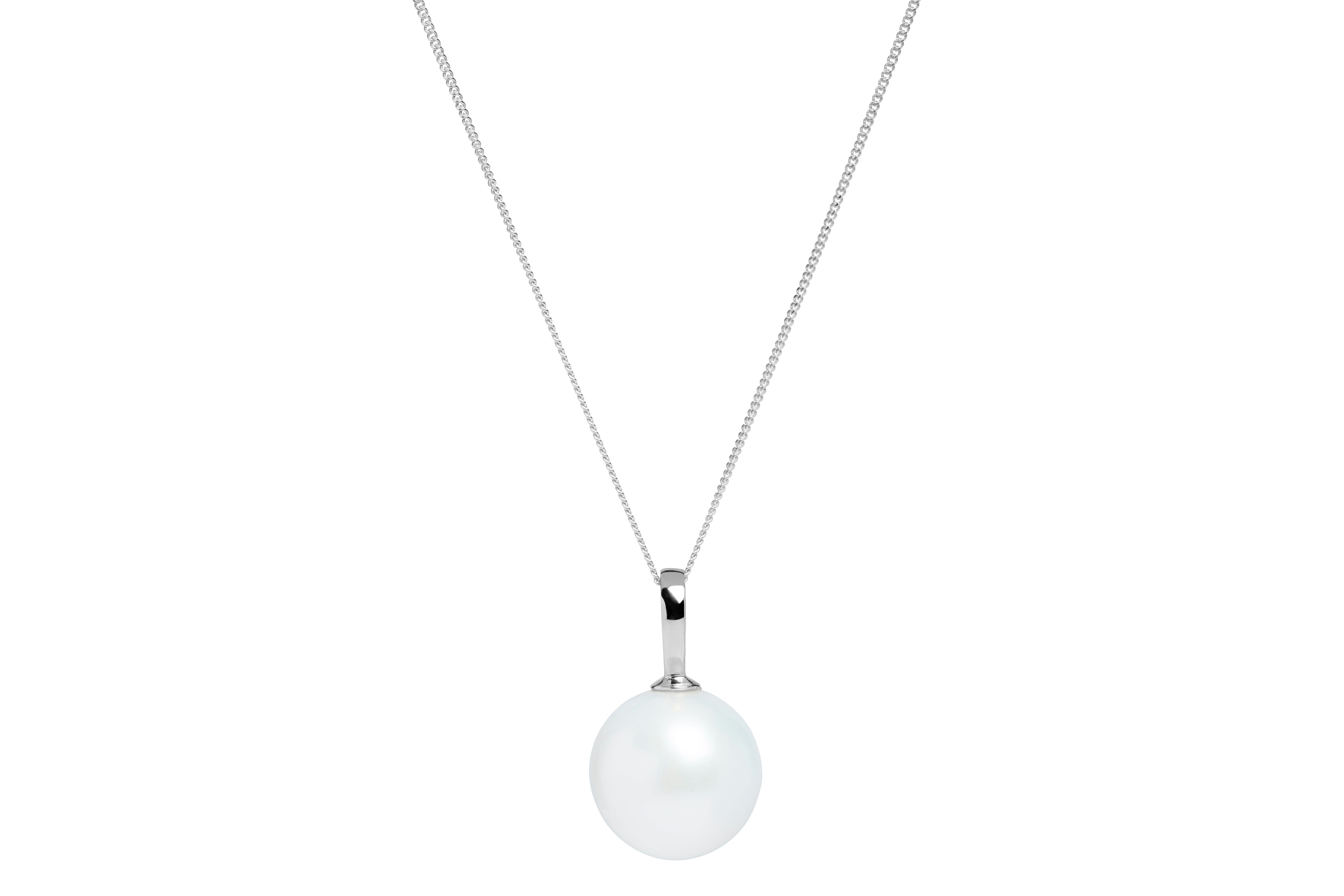 9ct White Gold 14mm Large Single Pearl Drop Necklace
