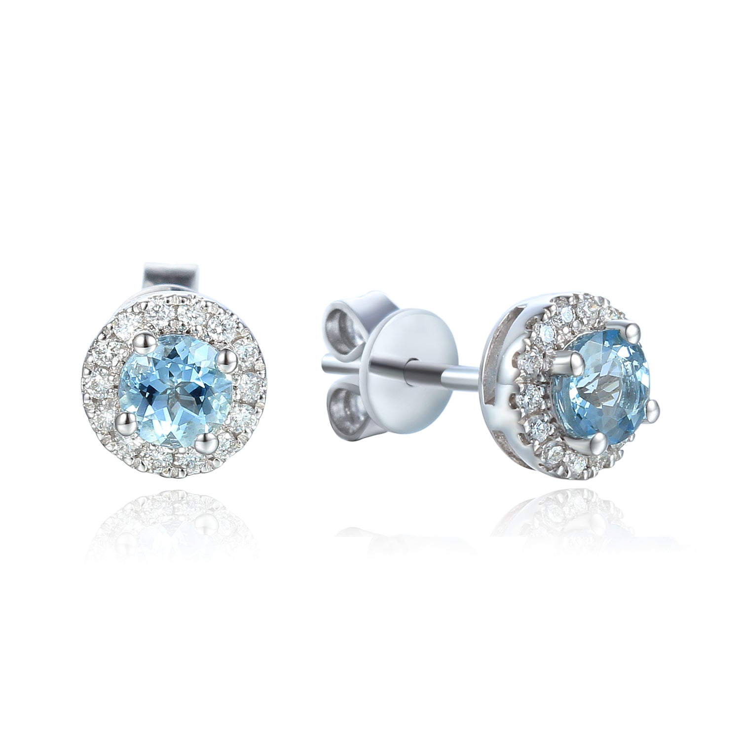 9ct White Gold Aquamarine and Diamond Cluster Stud Earrings
