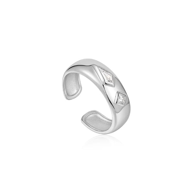 Sterling Silver Ania Haie Sparkle Emblem Thick Band Ring