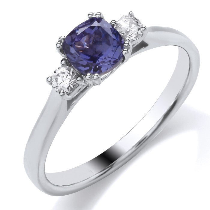 18ct White Gold 3 Stone Tanzanite &amp; Diamond Ring