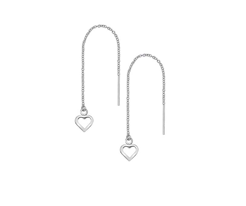 Sterling Silver Pull Through Open Heart Drop Earrings