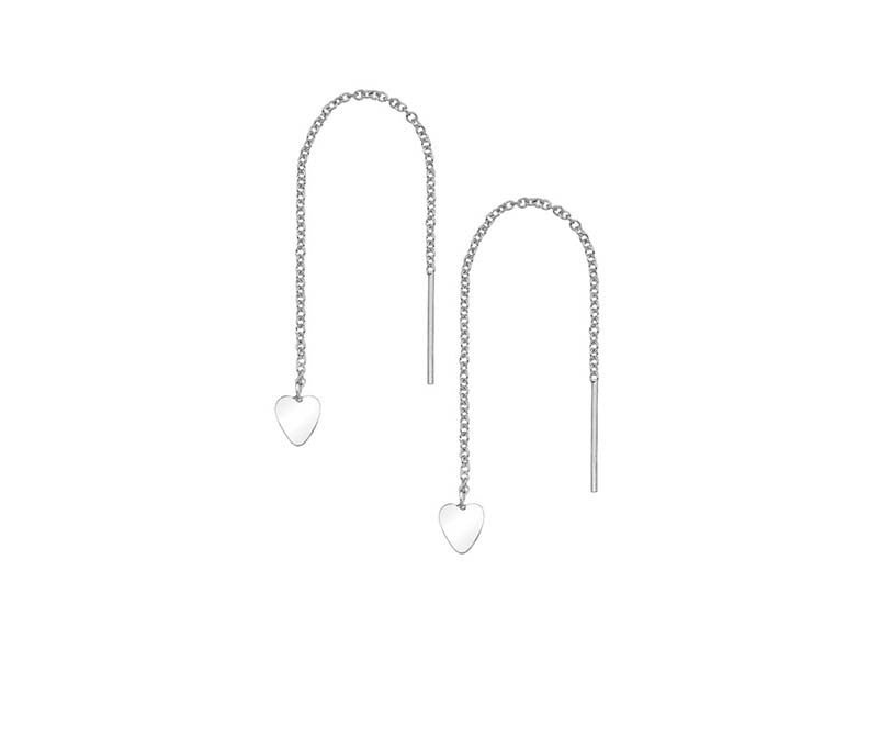 Sterling Silver Pull Through Solid Heart Drop Earrings