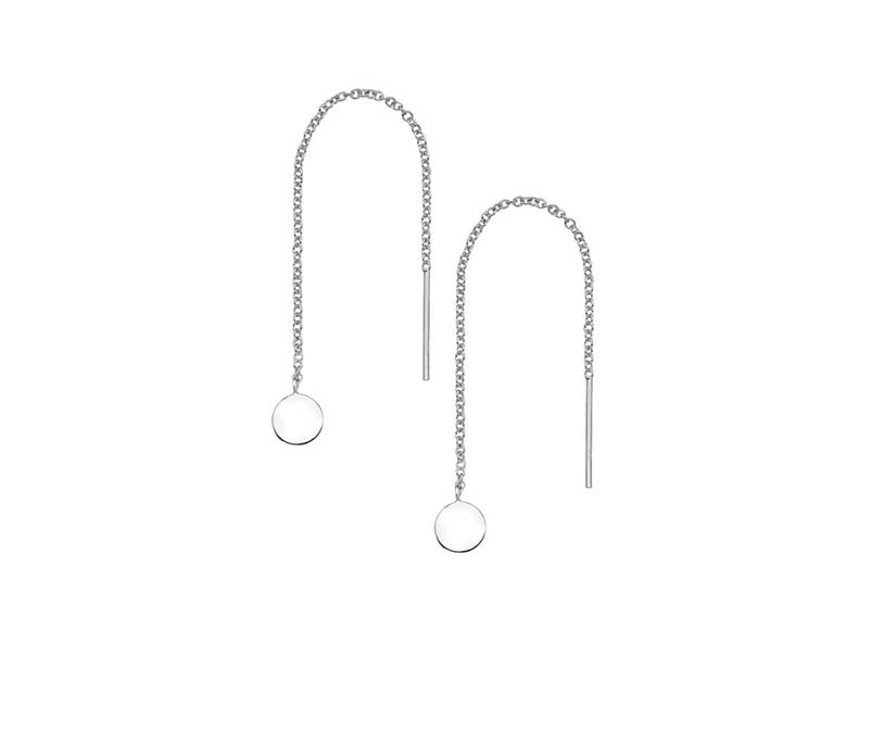 Sterling Silver Pull Through Disc Drop Earrings
