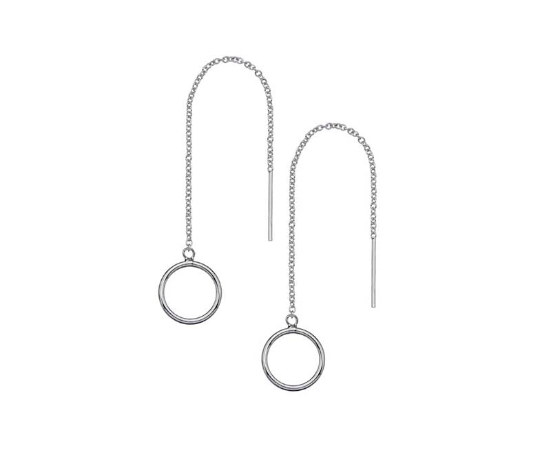 Sterling Silver Pull Through Circle Drop Earrings