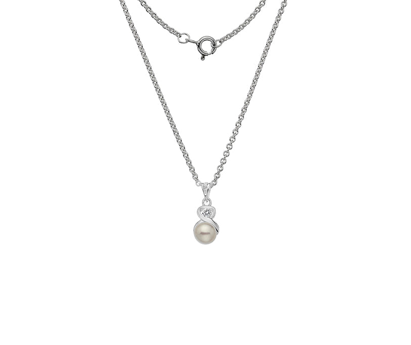 Sterling Silver Pearl &amp; CZ Necklace