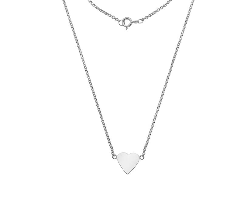 Sterling Silver 14mm Plain Heart Disc Necklace