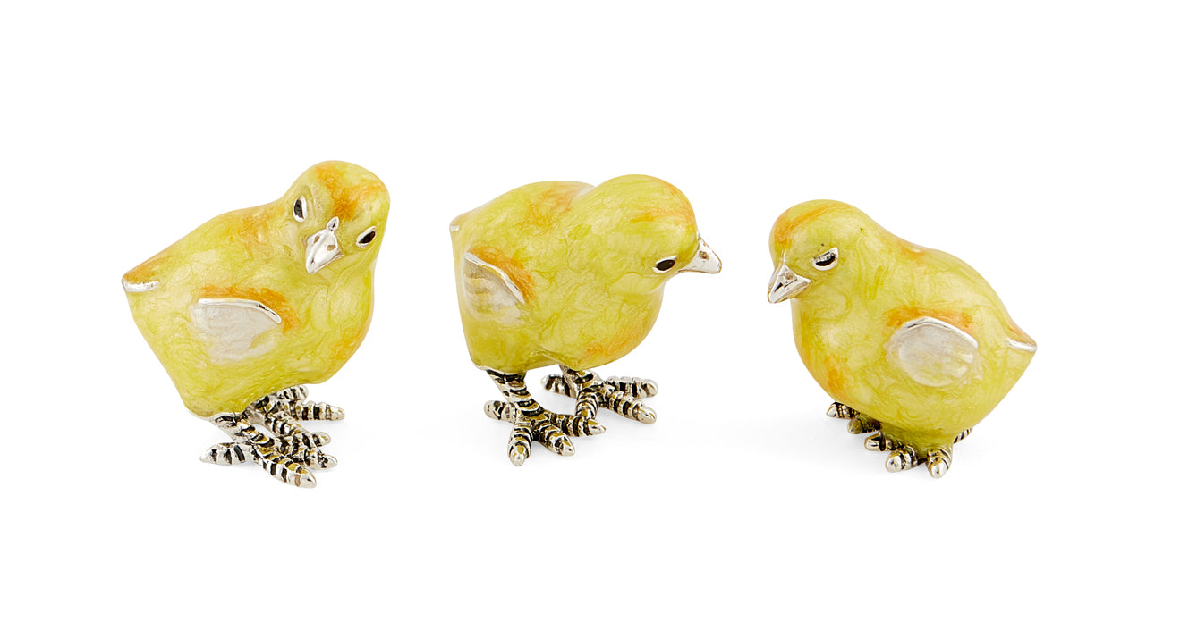 Set of 3 Silver and Enamel Chicks