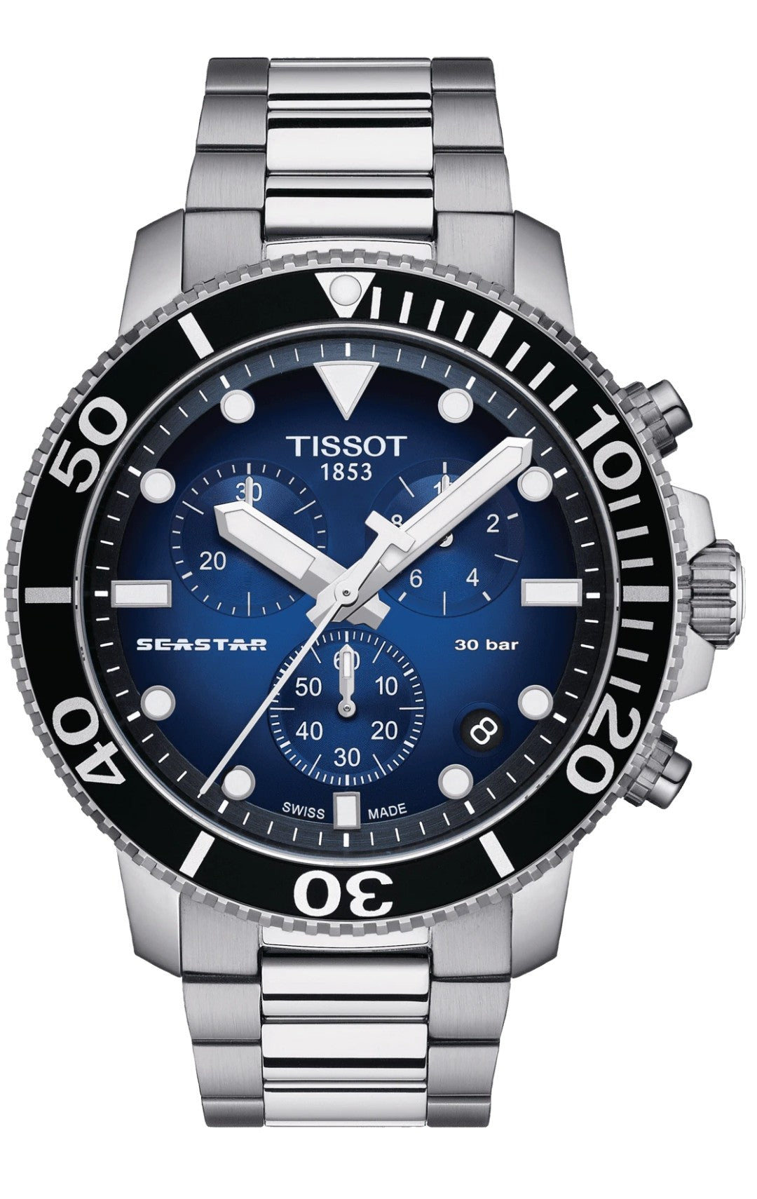 Mens Steel Tissot Chronograph Seastar 1000 Watch on Bracelet