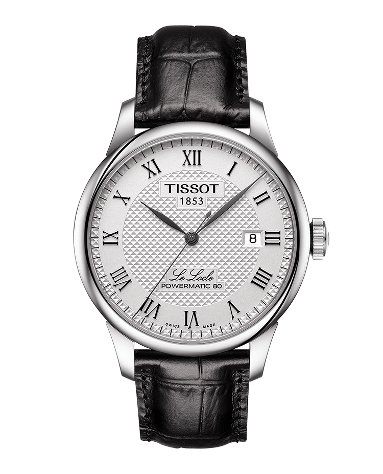 Mens Steel Tissot Le Locle Powermatic 80 Watch on Leather Strap