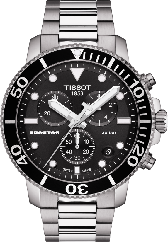 Mens Steel Tissot Chronograph Seastar 1000 Watch on Bracelet