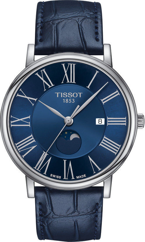 Mens Steel Tissot Carson Moonphase Watch on Leather Strap