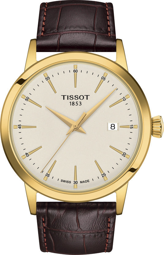 Mens Gold PVD Tissot Classic Dream Watch on Leather Strap