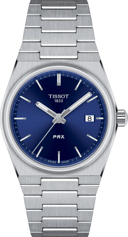 Mid Size Steel Tissot Blue PRX 35mm Watch on Bracelet